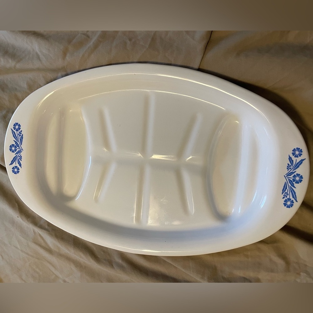 VTG Corning Ware Blue Cornflower P-19 Meat Platter Broil Serve 16.5 X 10 USA